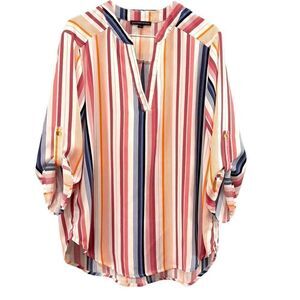 Signature I Studio Striped 3/4 Sleeve Oversized Blouse Size Small